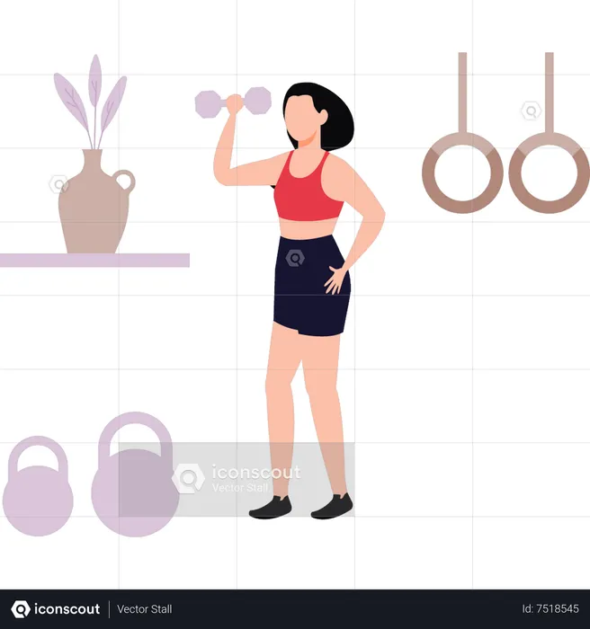 Young girl exercising with dumbbells  Illustration