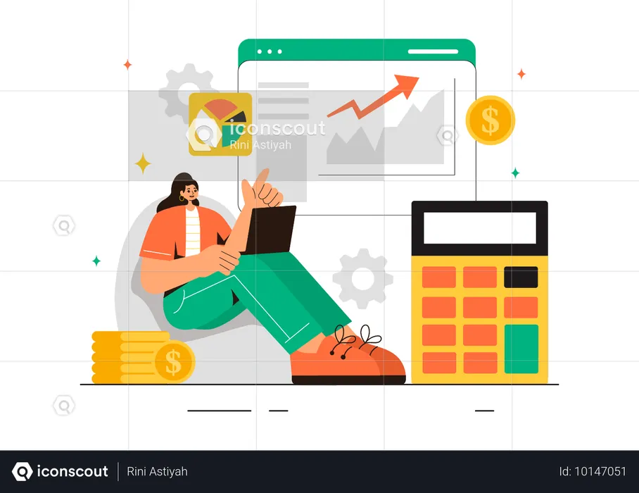 Young girl fianncial calculation while getting GDP growth  Illustration