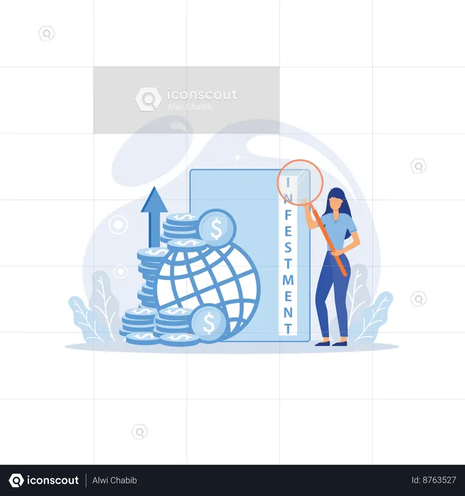 Young Girl Finding Global Investment Analysis  Illustration