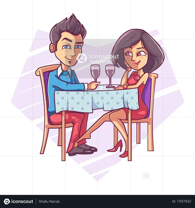 Young girl flirting with man on a dinner date  Illustration