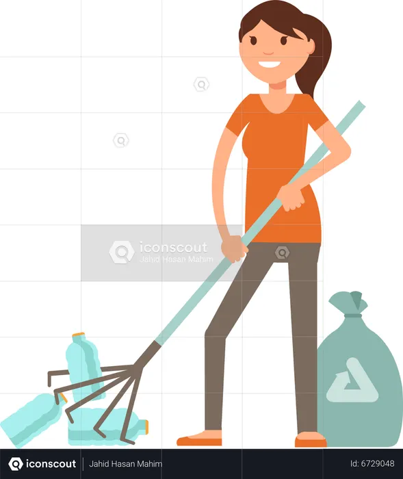 Young girl gathering plastic waste from city  Illustration