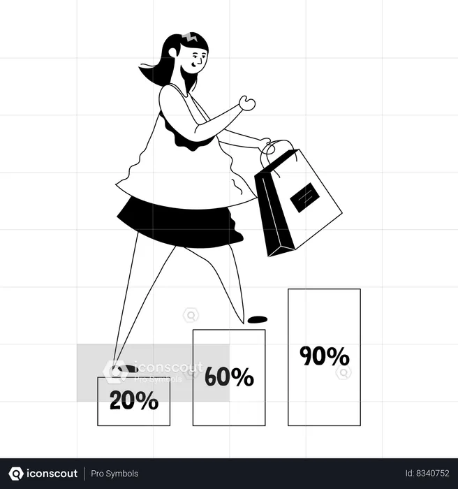 Young girl getting Big Discounts  Illustration
