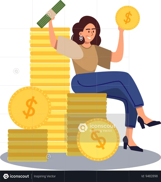 Young girl getting money profits  Illustration