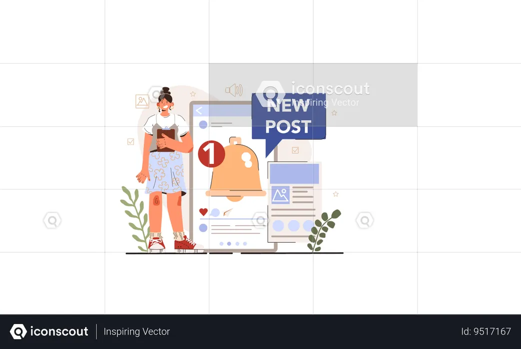 Young girl getting new post notification  Illustration