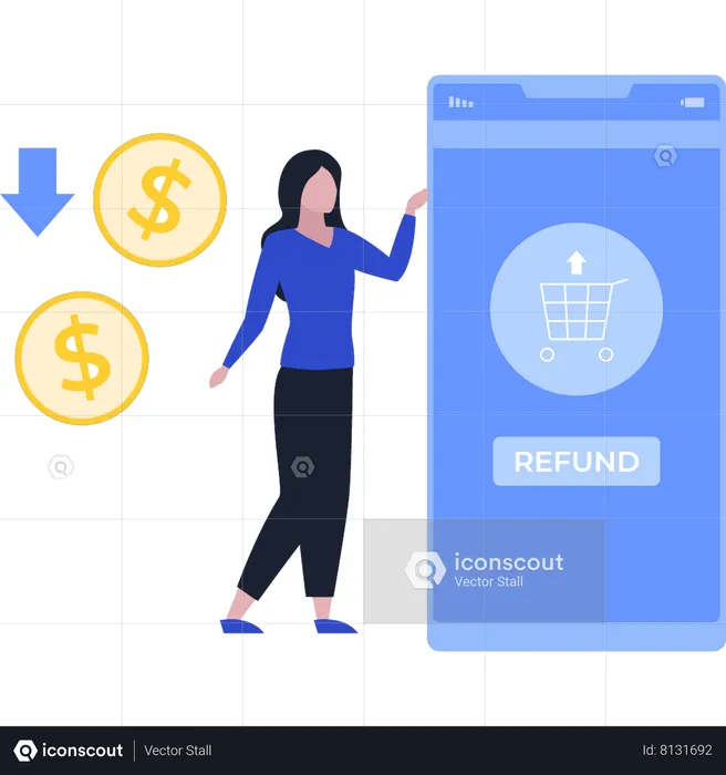 Young Girl Getting Refund  Illustration