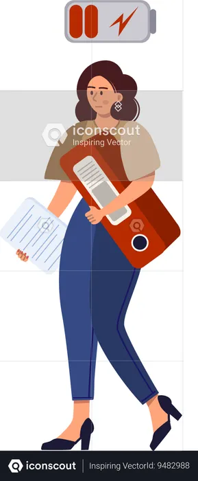 Young girl getting tired from office workload  Illustration