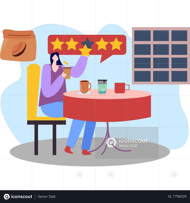 Young girl giving coffee star rating  Illustration