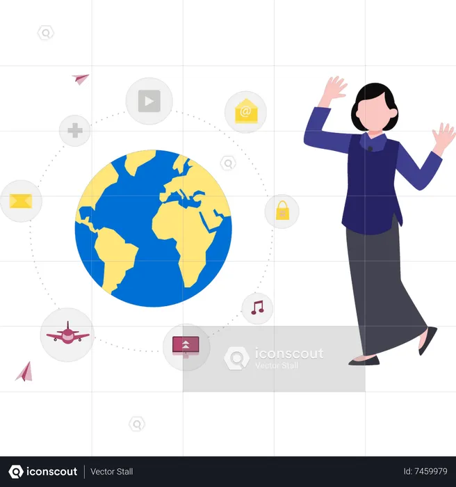 Young girl has  global connection  Illustration