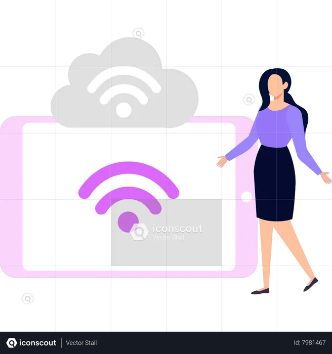 Young girl has internet connection  Illustration