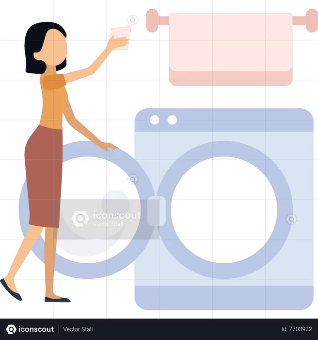 Young girl has washed all clothes  Illustration