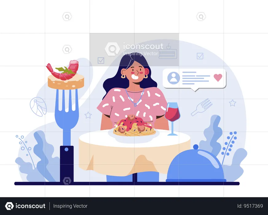 Young girl having lunch in restaurant  Illustration
