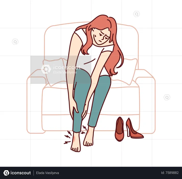 Young girl having shoe bites pain  Illustration