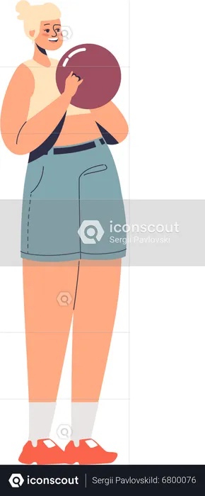 Young girl hold ball for bowling game  Illustration