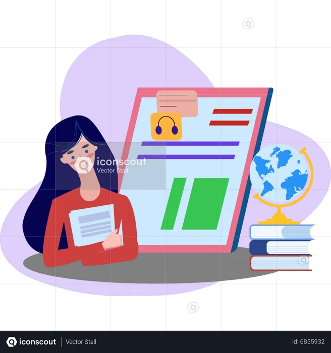 Young girl holding academic notes  Illustration