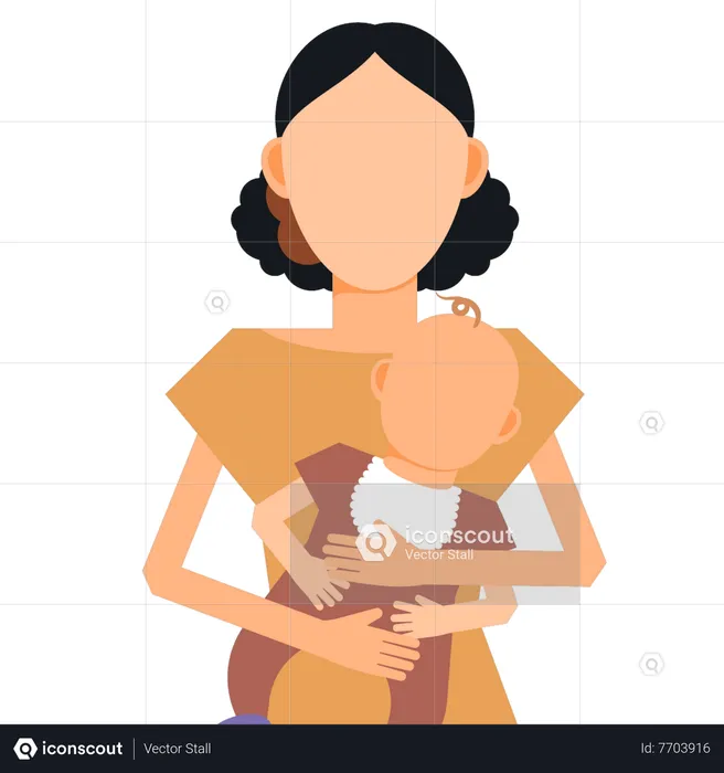 Young girl holding baby  Illustration