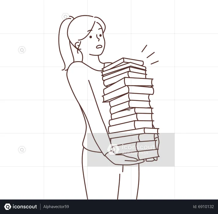 Young girl holding books stack  Illustration
