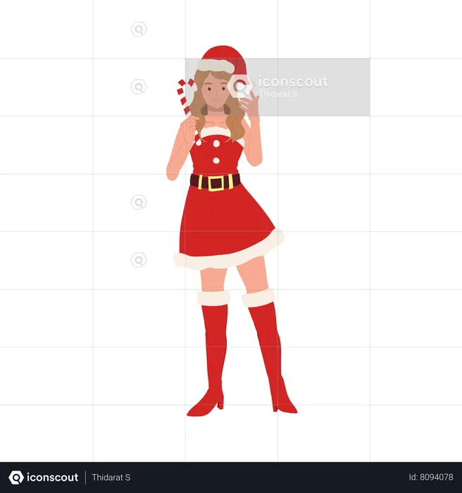 Young girl holding christmas candy  Illustration