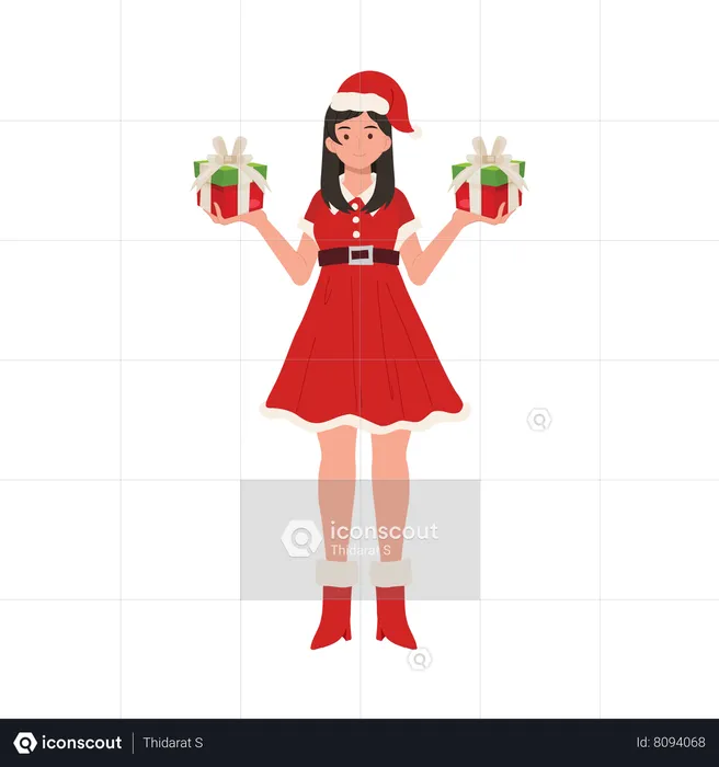 Young girl holding gifts  Illustration