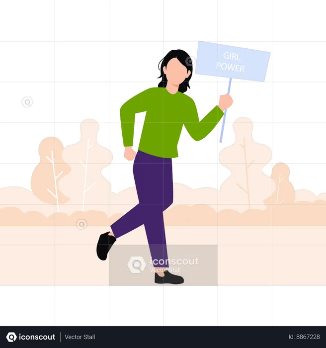 Young girl holding girl power board  Illustration