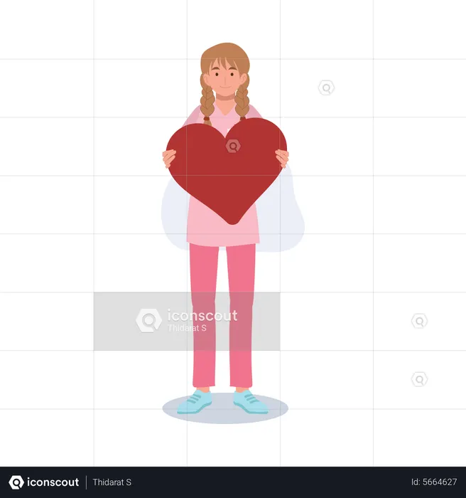 Young girl holding heart  Illustration
