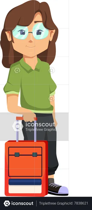 Young girl holding travel bag  Illustration