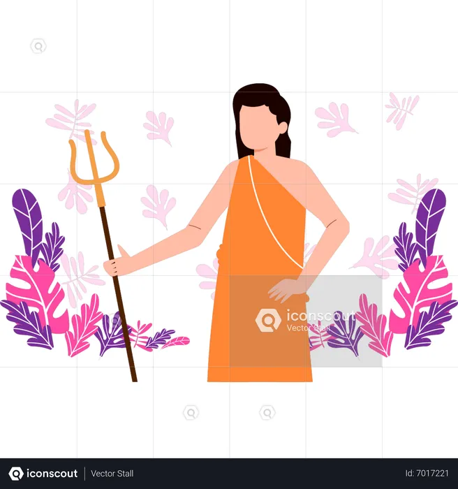 Young girl holding trident  Illustration