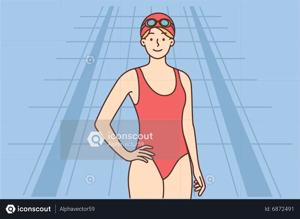 Young girl in swimming suite and giving pose  Illustration