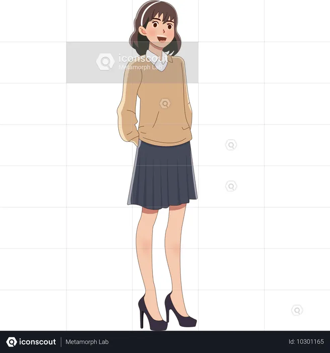 若い女の子を包括する教師  イラスト