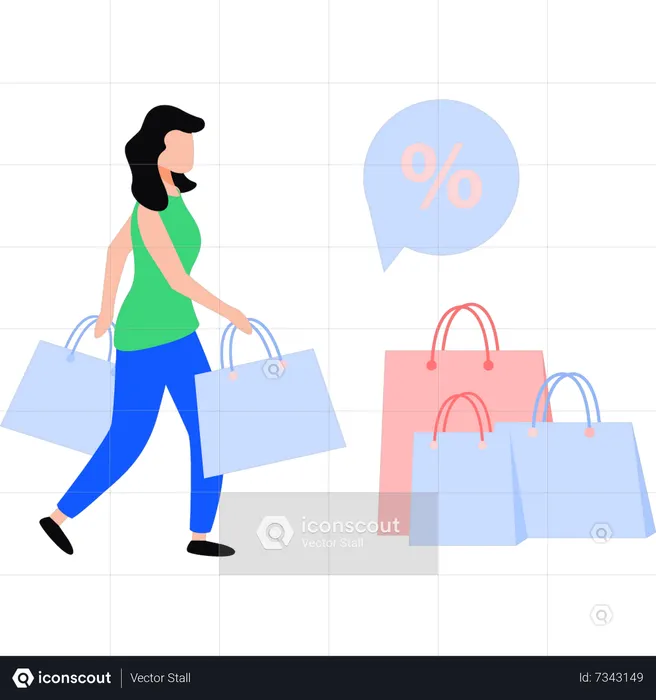 Young girl is carrying a shopping bag  Illustration