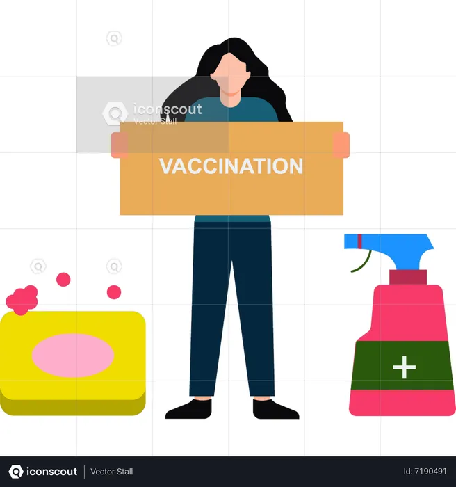 Young girl is holding a vaccination board  Illustration