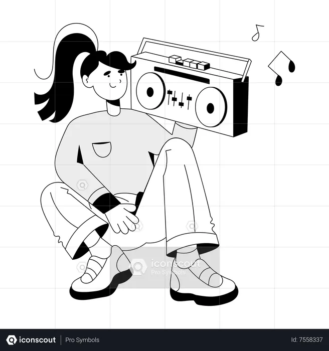 Young girl is listening music  Illustration