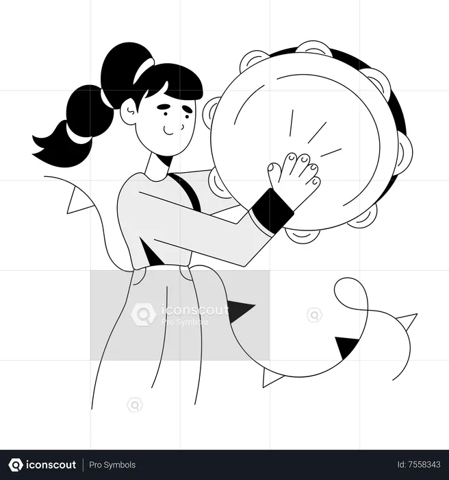 Young girl is playing tambourine  Illustration