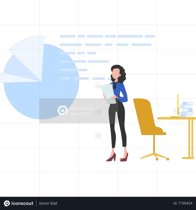 Young girl is standing business files  Illustration