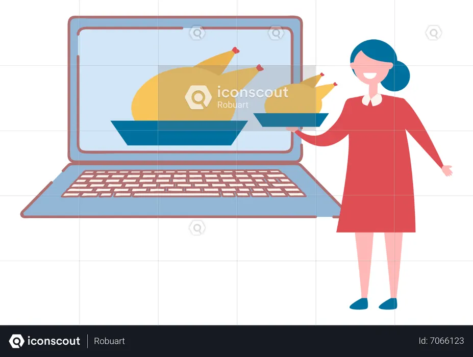 Young girl learning cooking online  Illustration