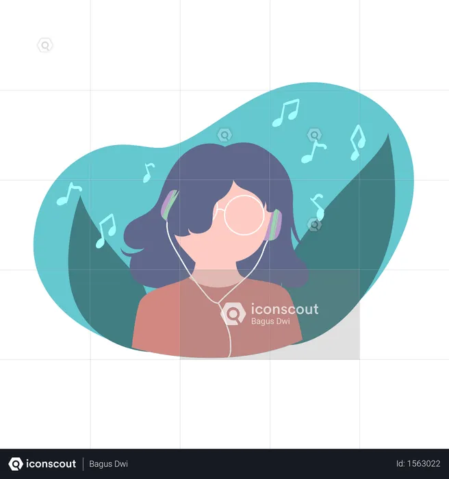 Young Girl Listening Music  Illustration