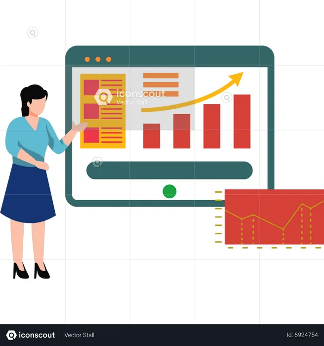 Young girl looking at graph online  Illustration