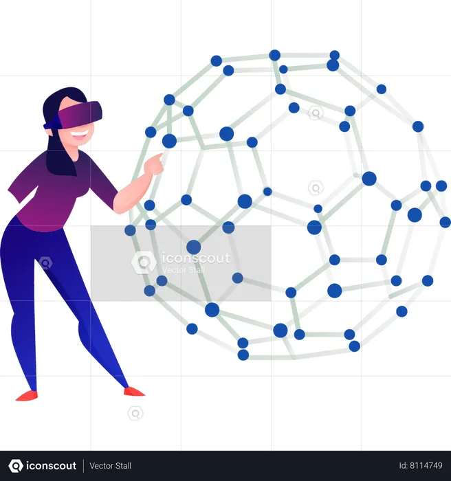 Young Girl Looking at Network  Illustration