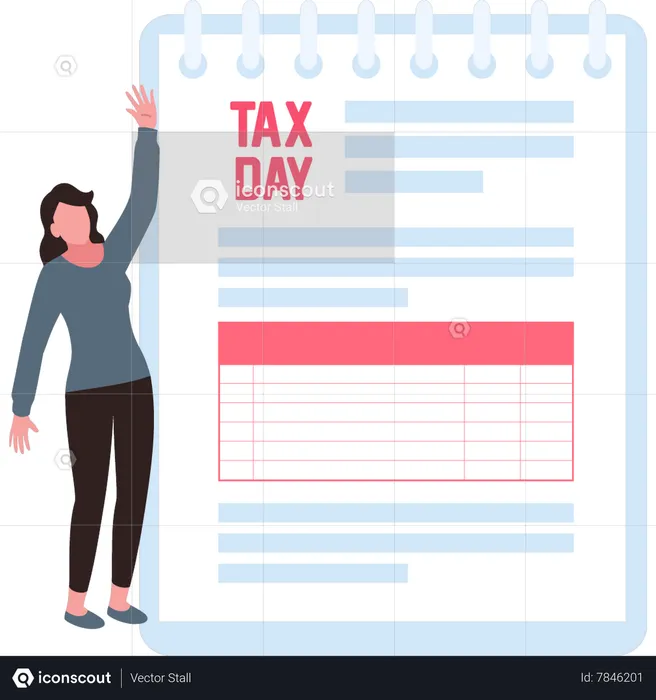 Young girl looking at  tax day form  Illustration