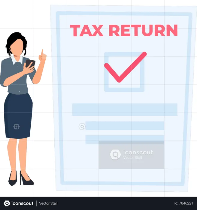 Young girl marked tax return file  Illustration