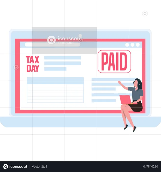 Young girl paid tax online  Illustration