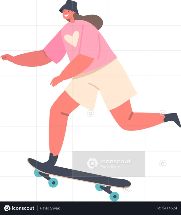 Young Girl Perform Stunts on Skateboard  Illustration