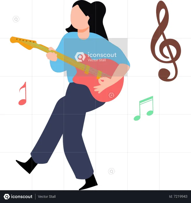 Young Girl Playing Guitar  Illustration