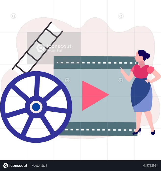 Young girl pointing to video reel  Illustration