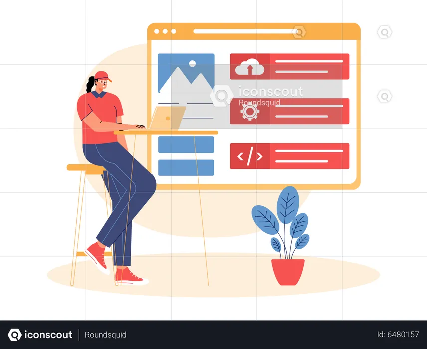 Young girl programmer working from office  Illustration