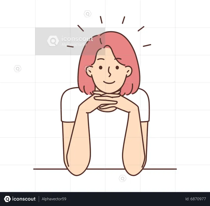 Young girl put face on her hands  Illustration