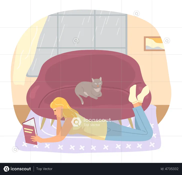 Young girl reading book  Illustration