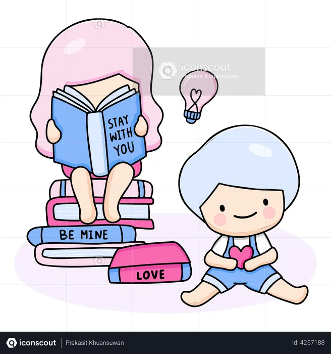 Young Girl Reading Love Book  Illustration