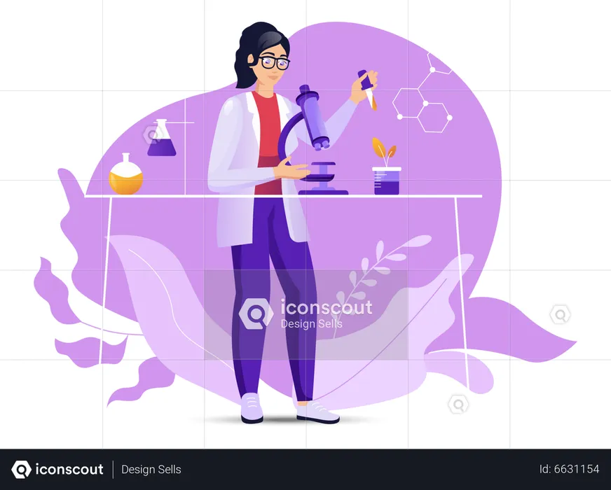 Young girl research in laboratory  Illustration