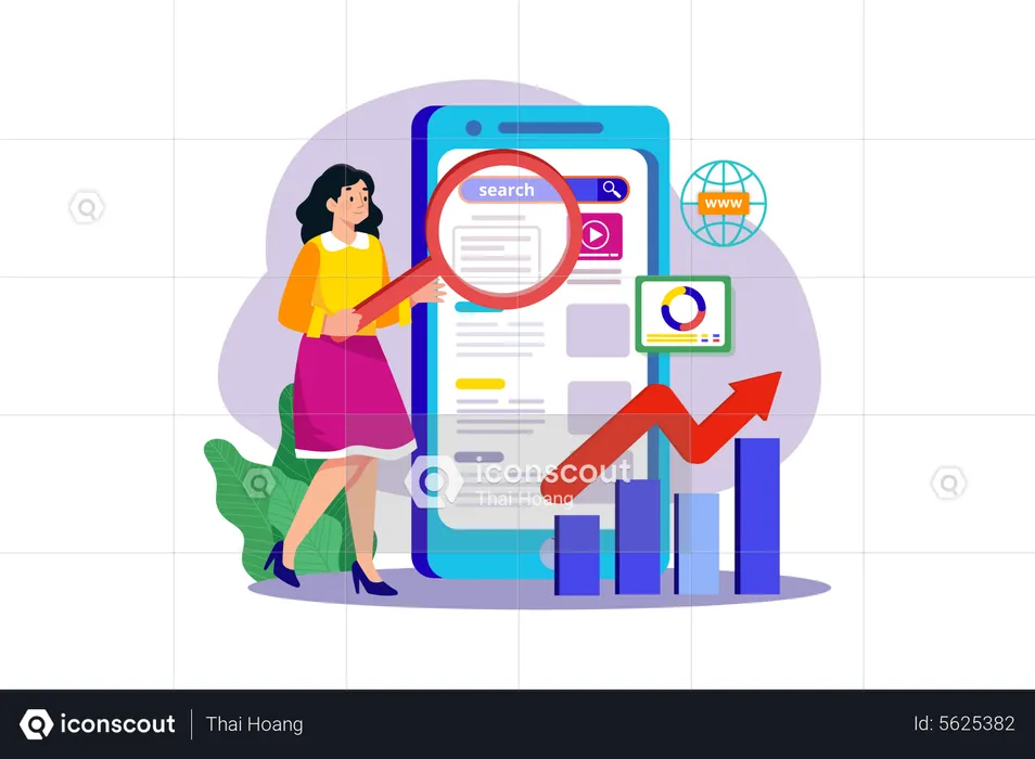 Young Girl Research On Mobile Seo  Illustration