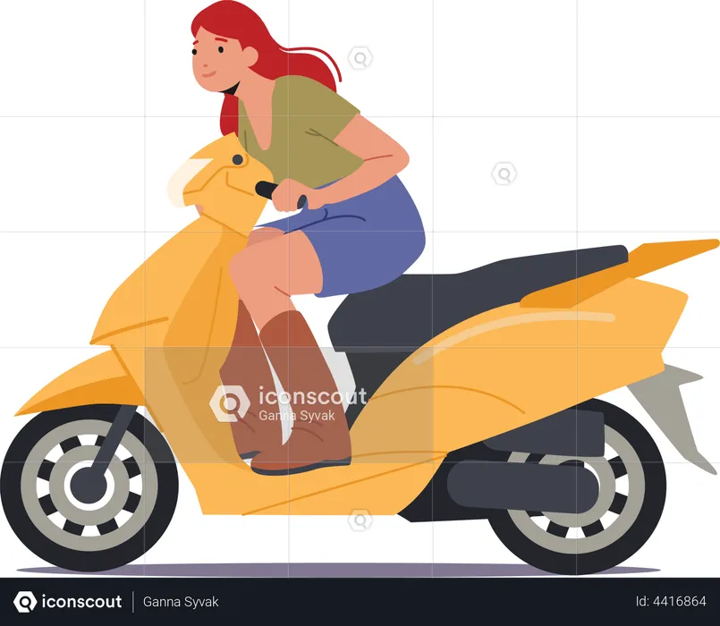 Young Girl Riding  Modern Scooter  Illustration